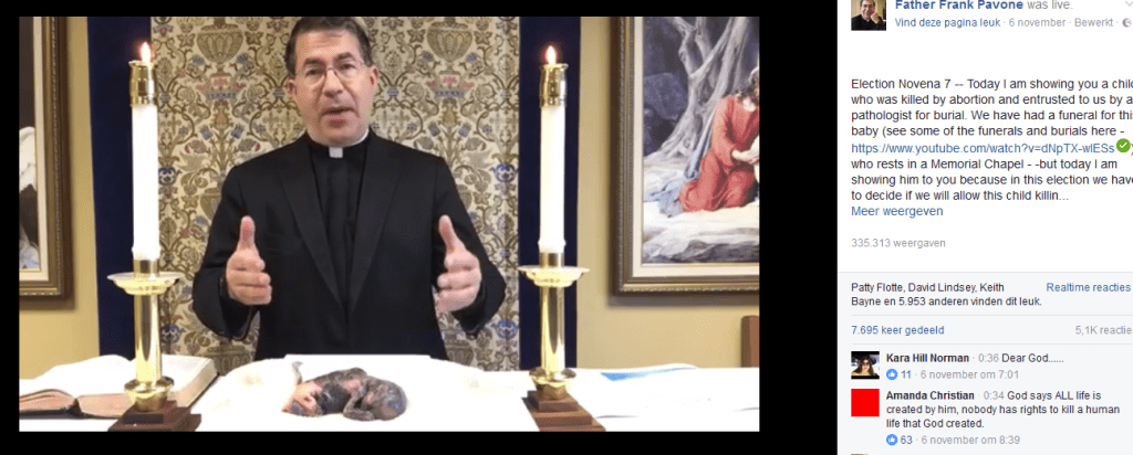 Katholieke priester uit de VS plaatst een geaborteerd kind op zijn altaar als een politiek&nbsp;statement