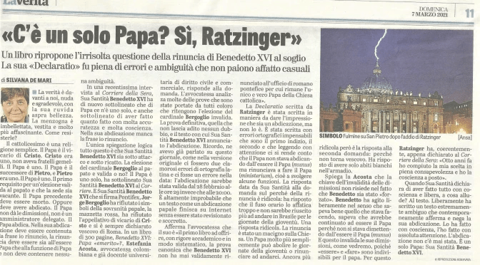 Artikel in de Italiaanse krant La Verità: ‘Er is maar één Paus? Ja, Ratzinger!”